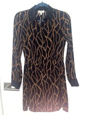 L'AGENCE Black Dress with Gold Chain Print NWT
